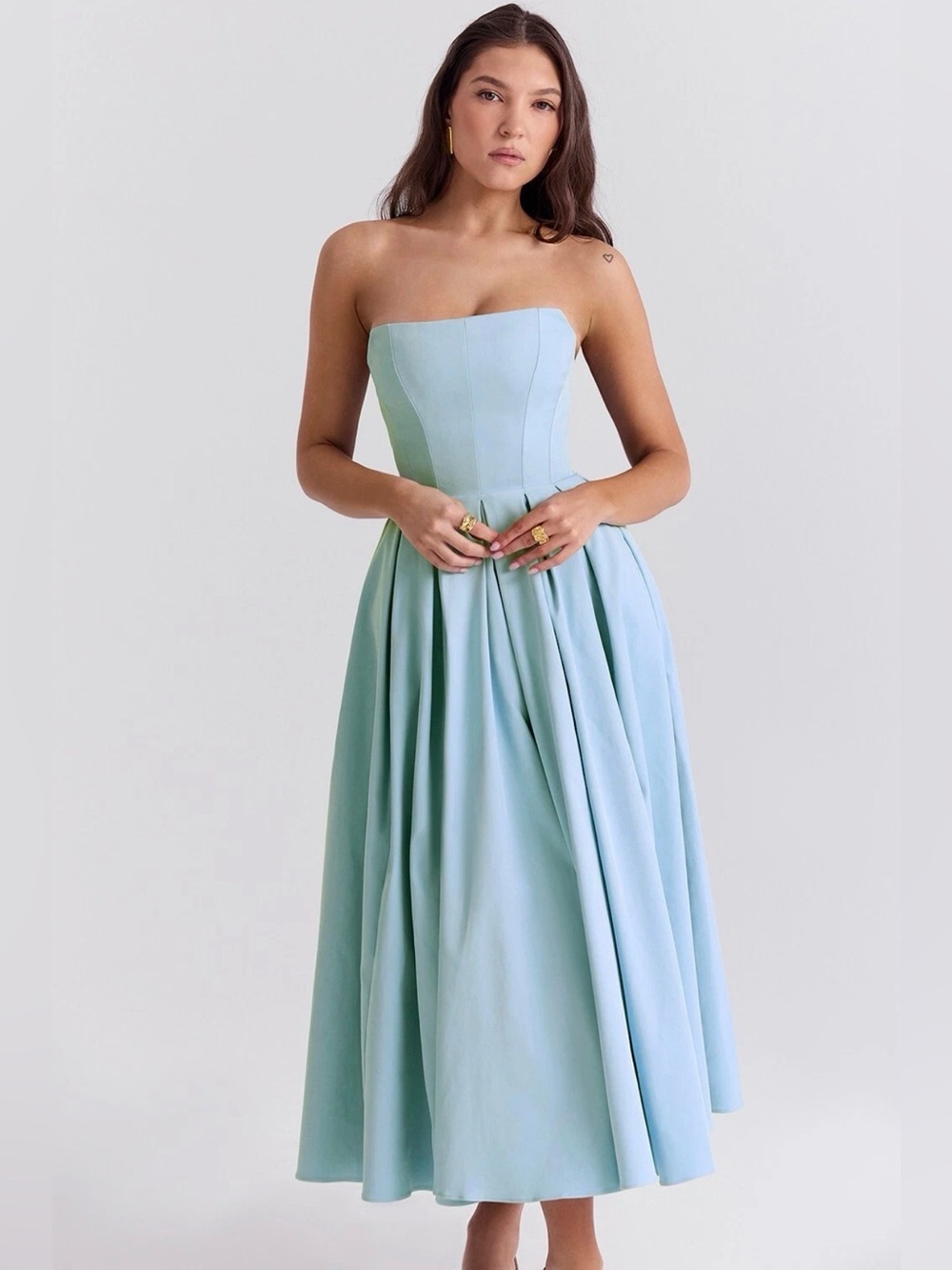 HOUSE OF CB 'Audrey' Tuscan Blue Strapless Midi Sundress